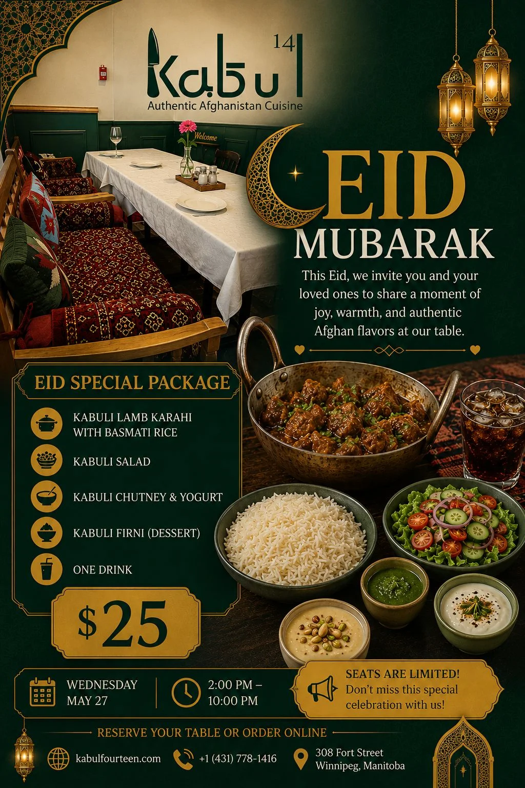 Kabul Fourteen special offer - Order authentic Afghan food online in Winnipeg