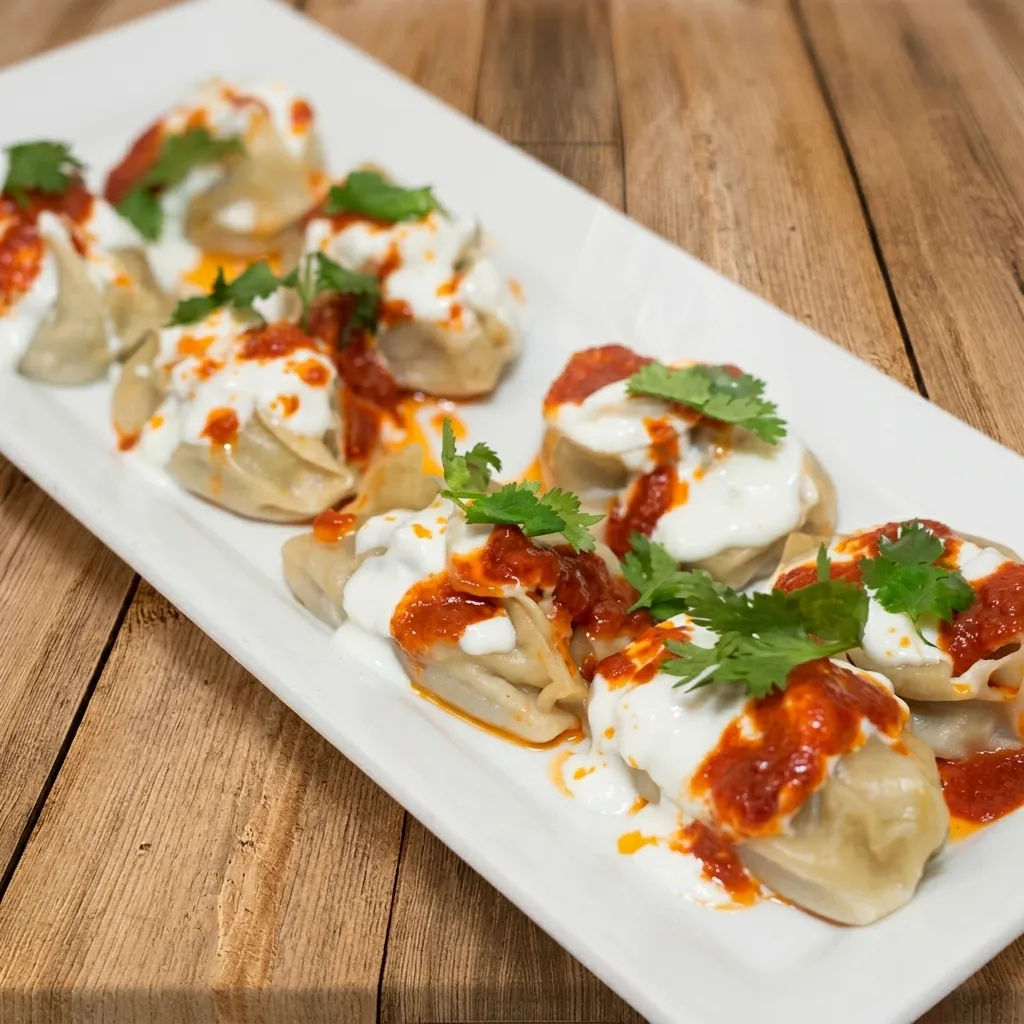 Mantu - handmade Afghan dumplings with chickpea yogurt sauce at Kabul Fourteen Winnipeg